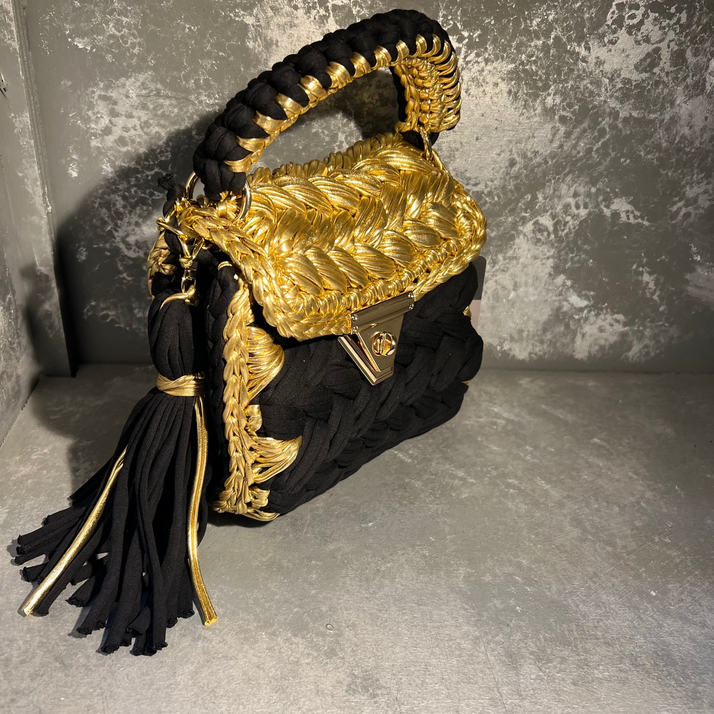 Black & Gold Knit Bag