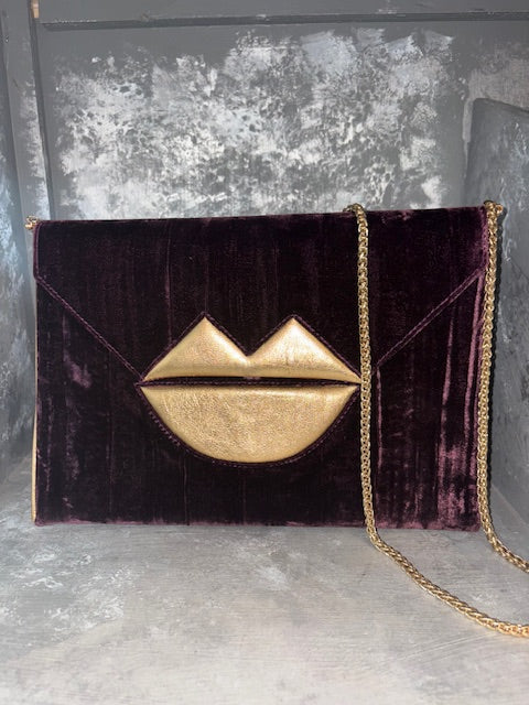 Large Velvet Lips Clutch by Kokikamala