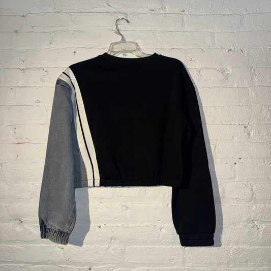 Half Denim Sweatshirt Top