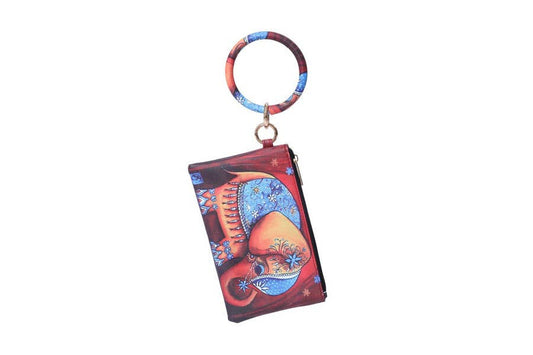 Ceremonial Elephant Wooden Handle Wristlet Bag