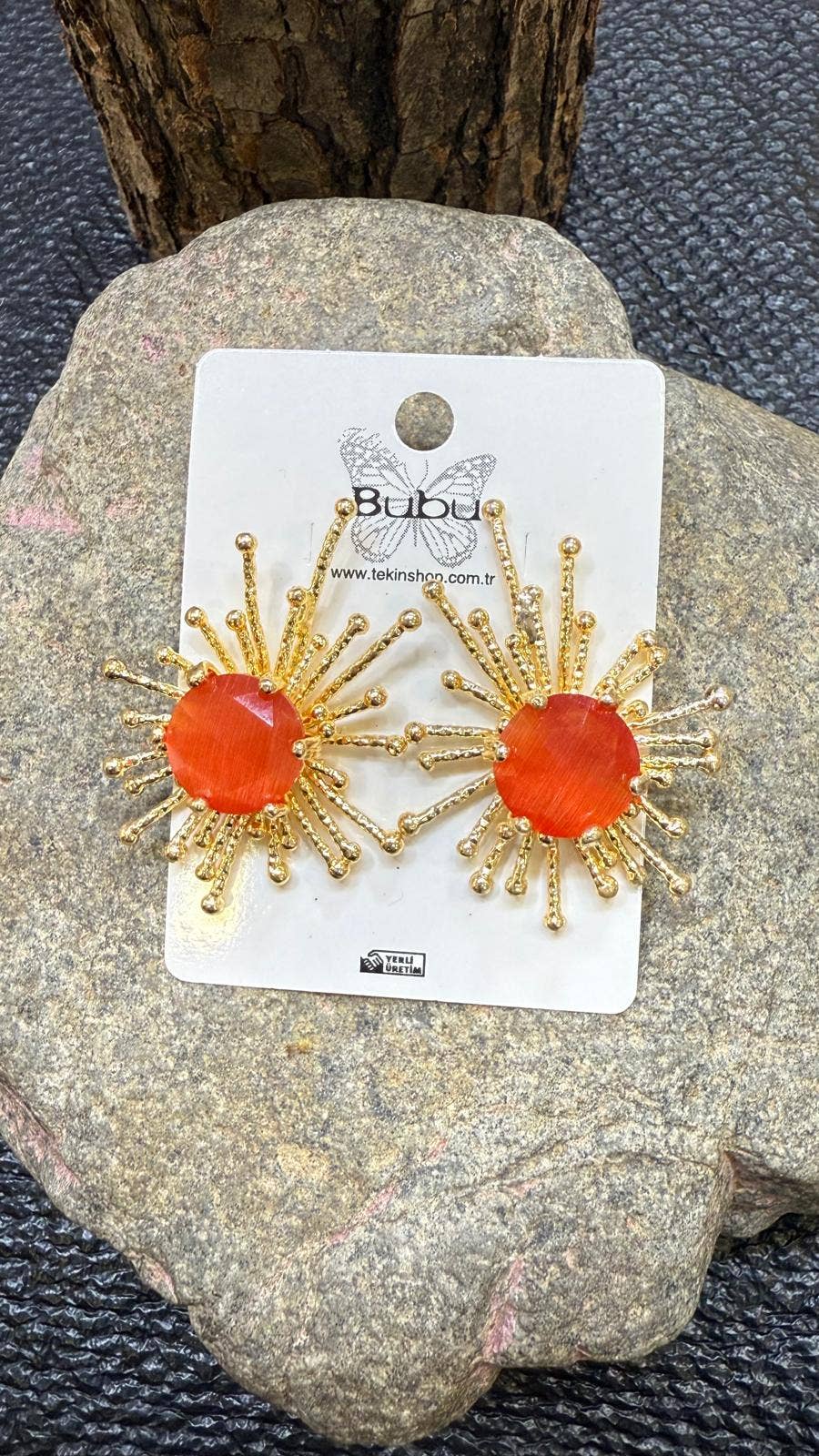 Cat’s Eye Stone Sunburst Earrings