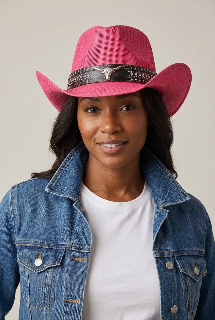 African American woman wearing the pink cowboy hat