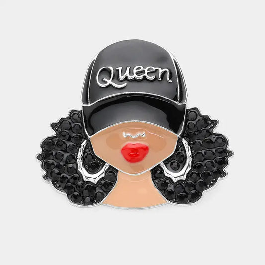 Queen Hat Afro Woman Brooch