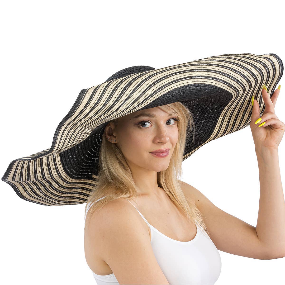 Stripe Extra Wide Floppy Wired Brim Sun Hat
