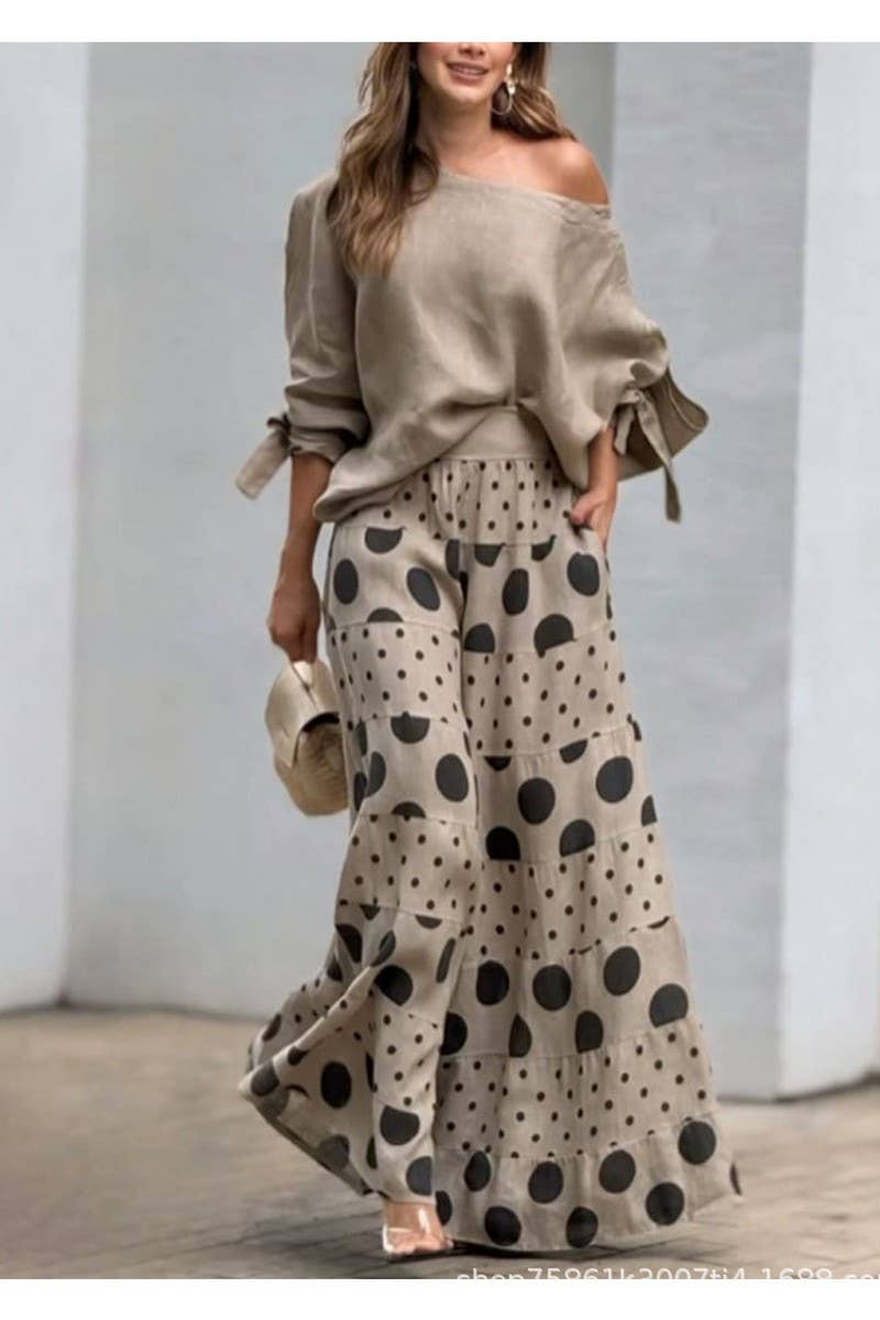 Dot & Drape Off-Shoulder Pant Set