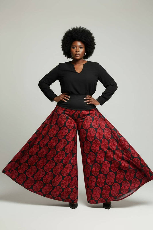 Palazzo Pant / Wide Leg Pant - Red Print