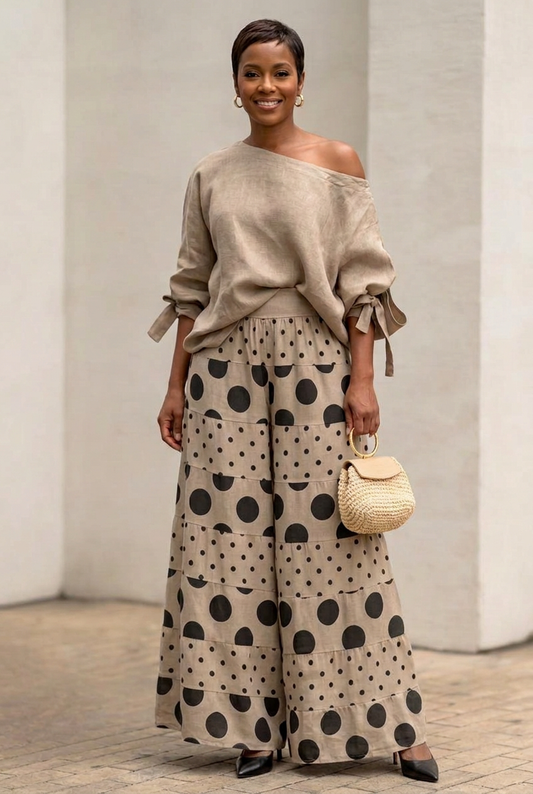 Dot & Drape Off-Shoulder Pant Set