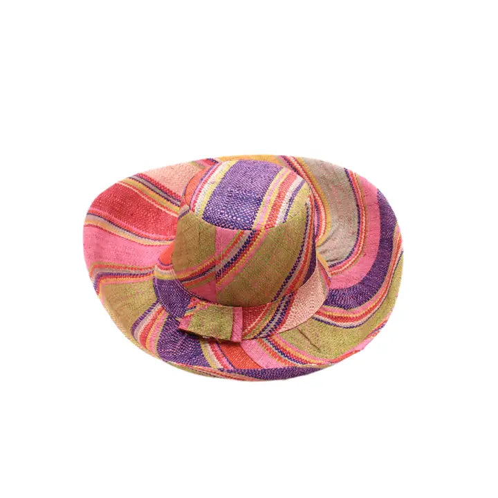 Wide Brim Stripe Packable Straw Sun Hats