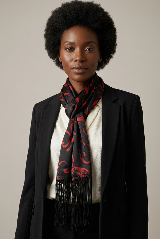 Black woman wearing the Silk Abstract Scarf