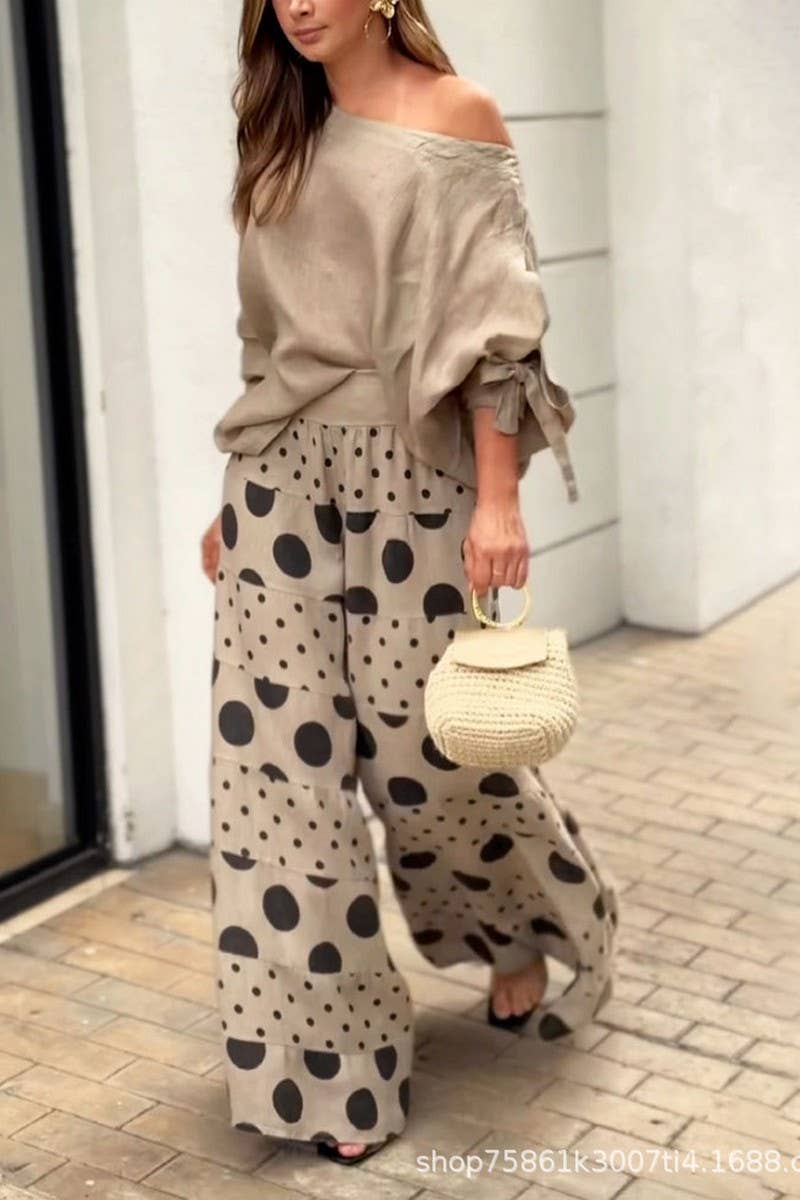Dot & Drape Off-Shoulder Pant Set