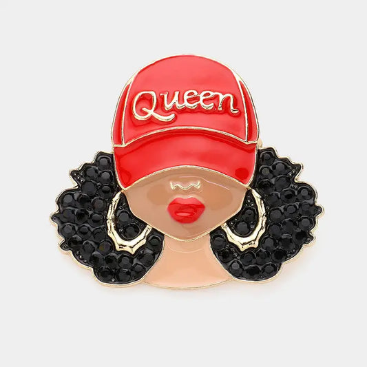 Queen Hat Afro Woman Brooch