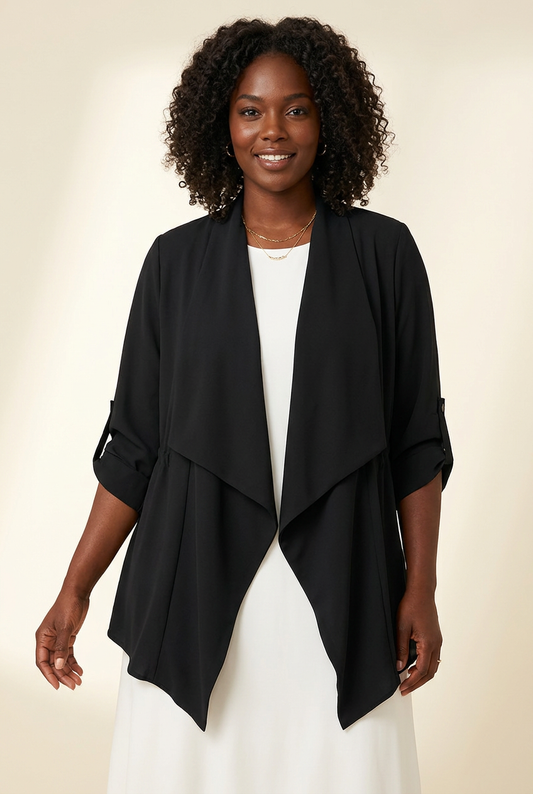 Oversized Cinch-Waist Cardigan – Black
