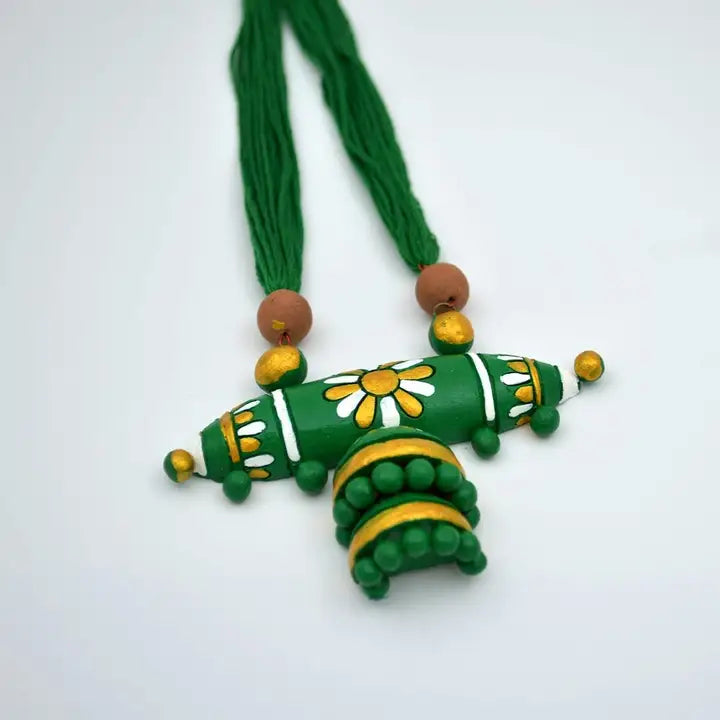 Green Wildflower Clay Jewelry Set