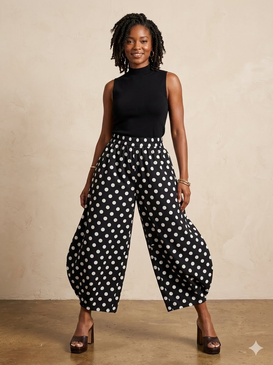 Polka dot barrel pants