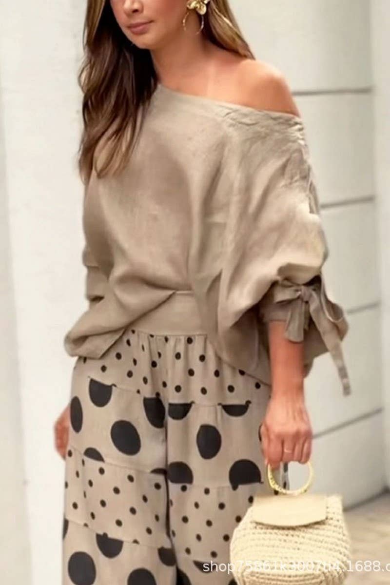 Dot & Drape Off-Shoulder Pant Set