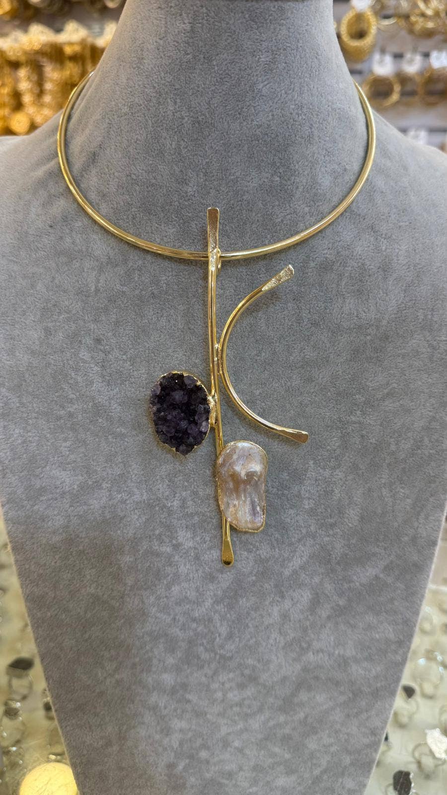 Choker Necklace with Amethyst & Pearl
