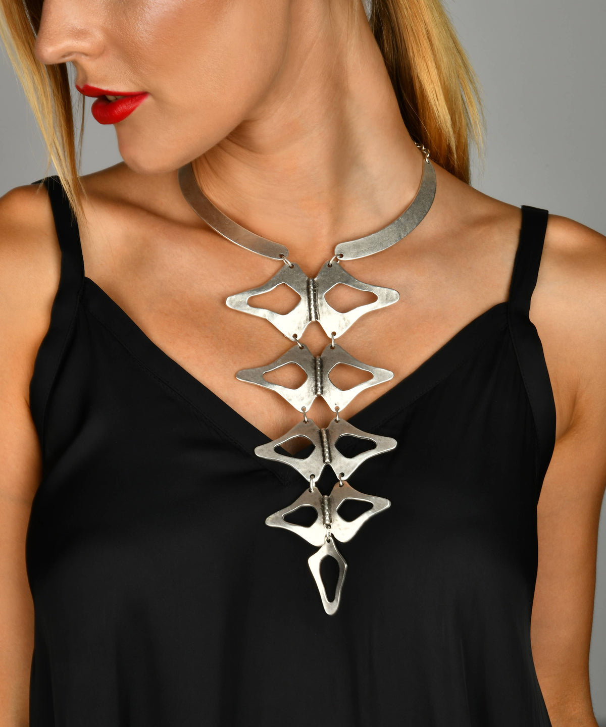 Antique Silver Plated Bohemian Design Big Necklace
