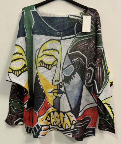 " PICASSO" V-Neck Knit Printed Sweater