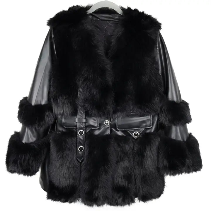Faux Fur and Leather Winter Coat