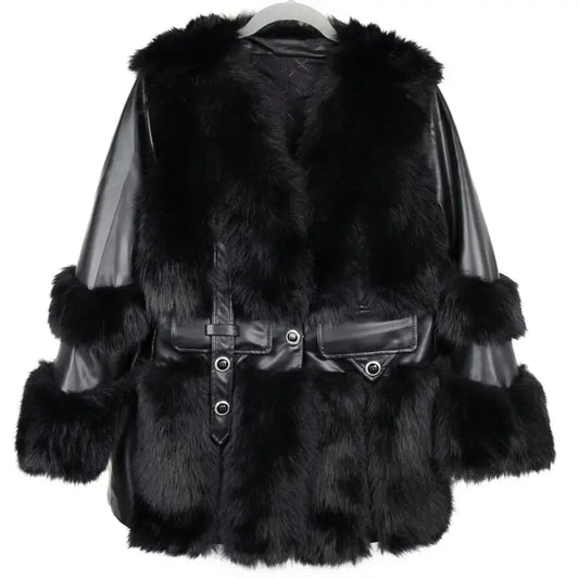 Faux Fur and Leather Winter Coat
