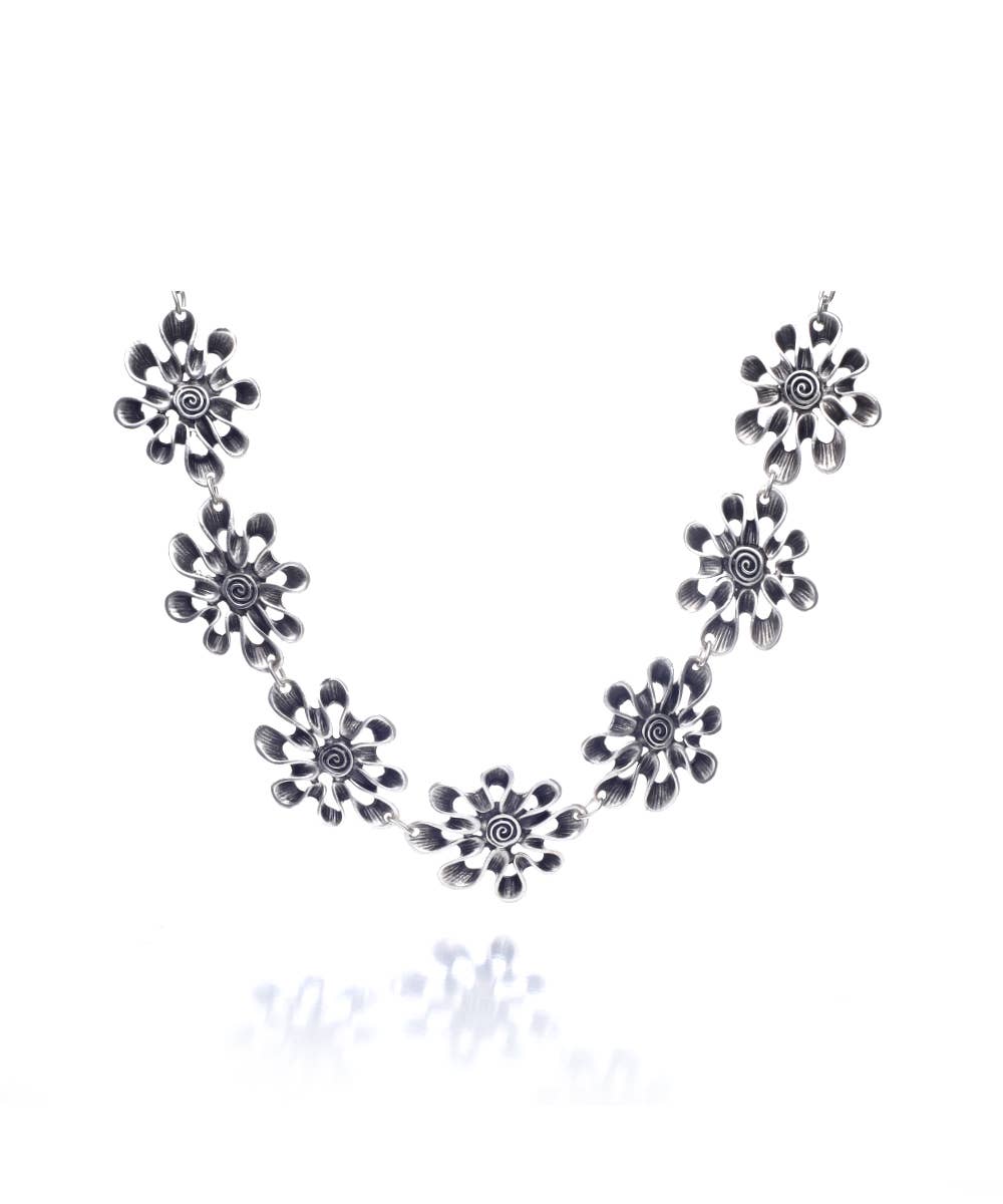 Wildflower Bloom Antique Silver Necklace & Earrings Set