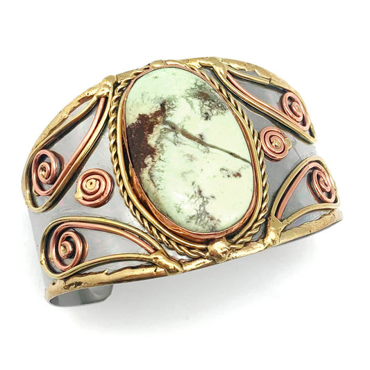 Mixed Metal Bracelet w/ Lemon Chrysoprase Stone