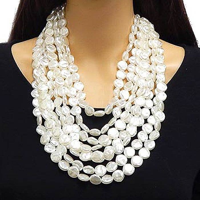 Mother of Pearls Multi Cluster Chunky Necklace Set