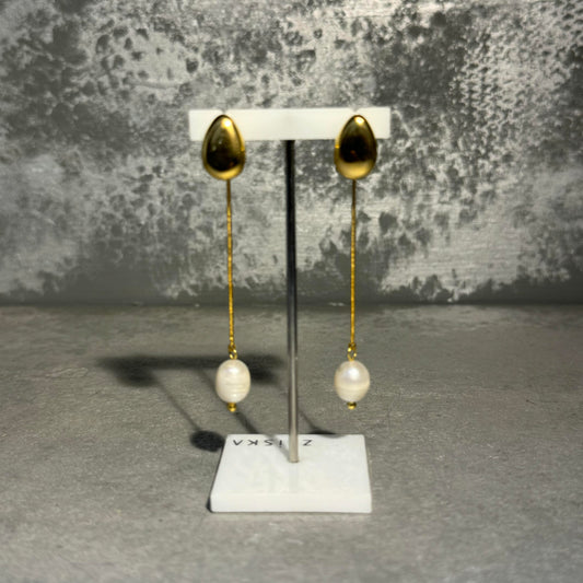 Long Gold Drop Pearl Earring