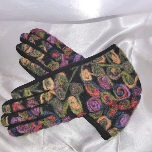 Abstract Swirl Yarn Embroidered Smart Touch Winter Gloves