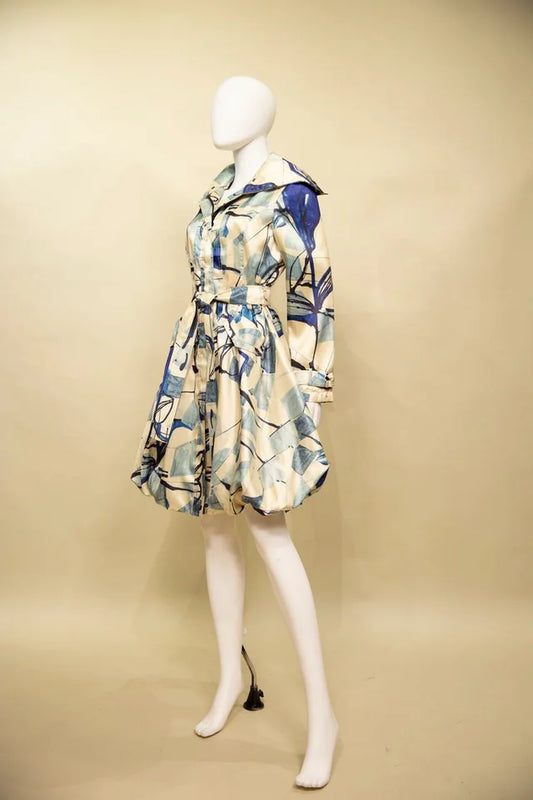 Azure Bloom Belted Shirt Dress