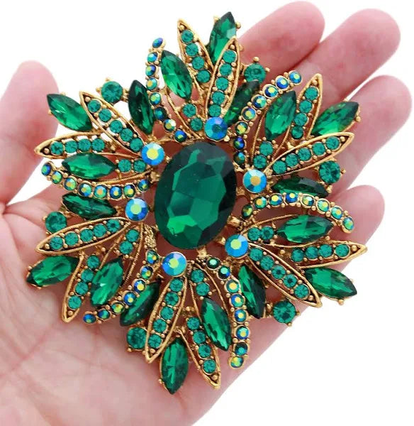 Green Crystalize Rhinestone Brooch Pin