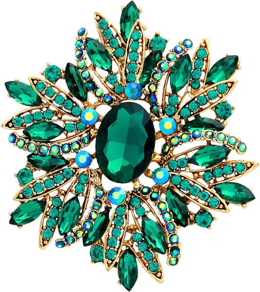 Green Crystalize Rhinestone Brooch Pin