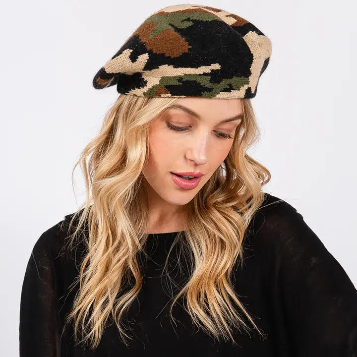 Knitted Camo Baret Hat