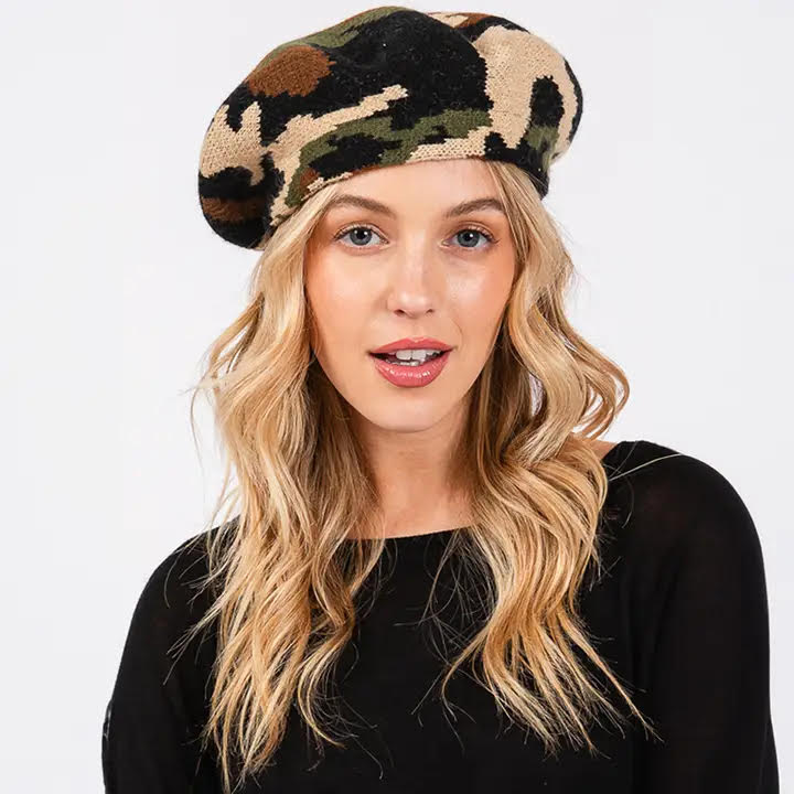 Knitted Camo Baret Hat