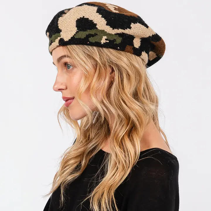 Knitted Camo Baret Hat